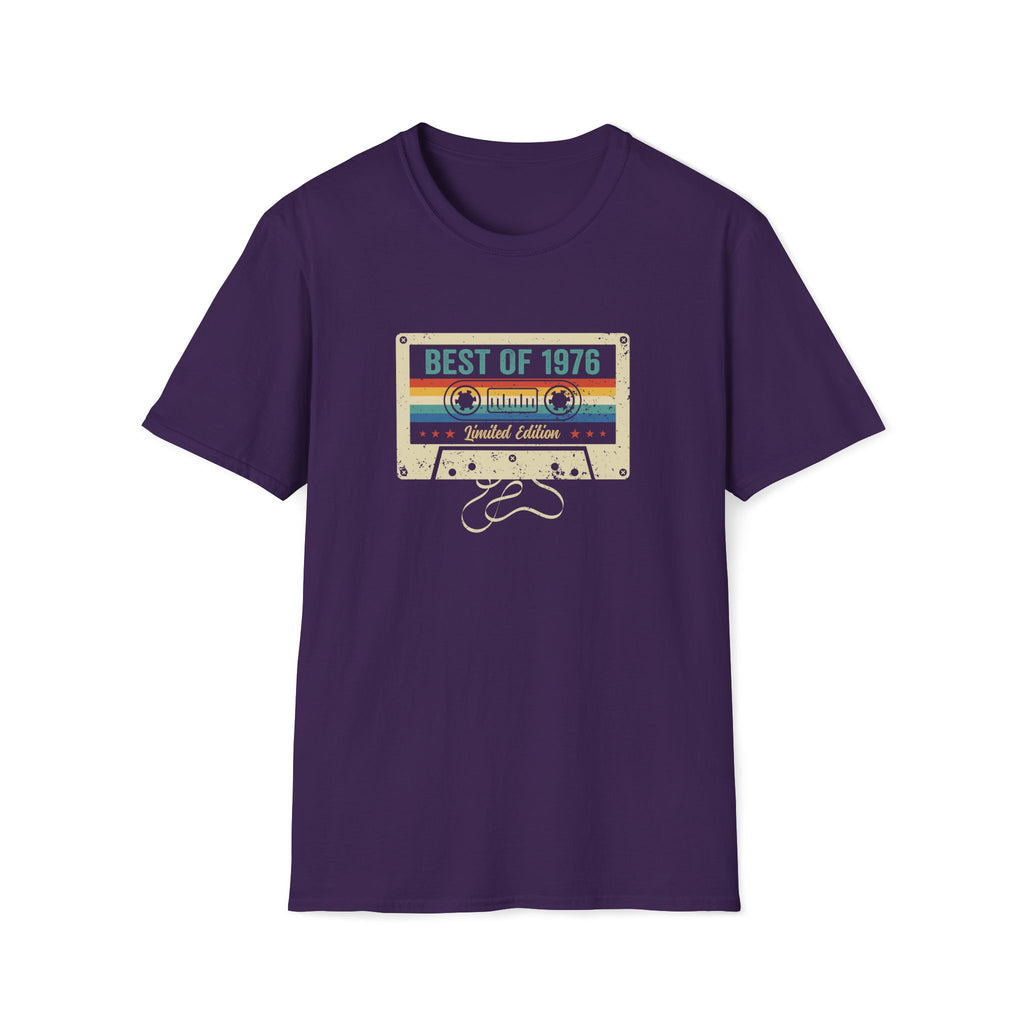 Turning 50, Best Of 1976, Cassette Tape Unisex Softstyle T-Shirt Purple Unisex Adult T-shirt Australian Printer Birthday Music Retro