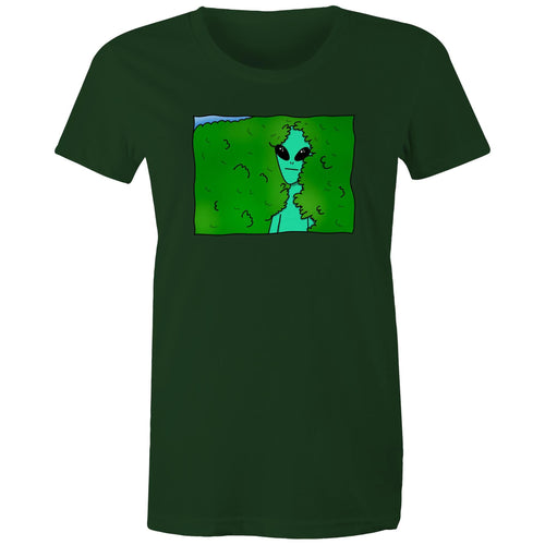 Alien Backing Into Hedge Meme - Womens T-shirt Forest Green Womens T-shirt Printed In Australia Sci Fi