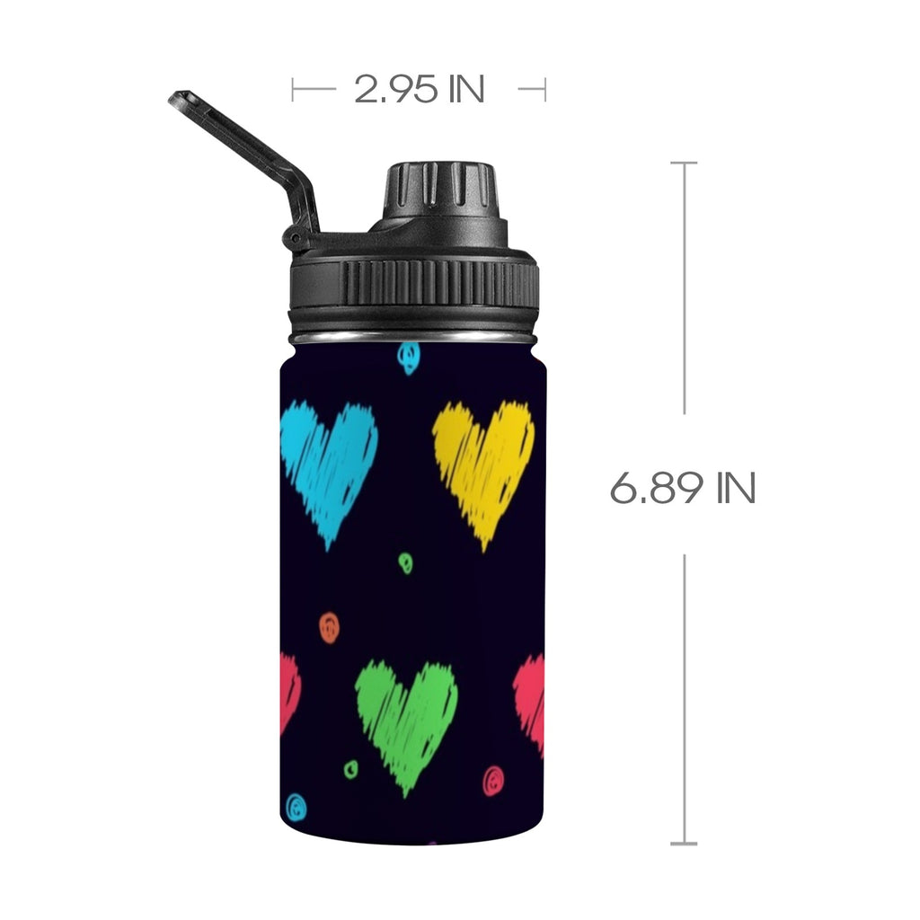 Colourful Hearts - Kids Water Bottle with Chug Lid (12 oz)