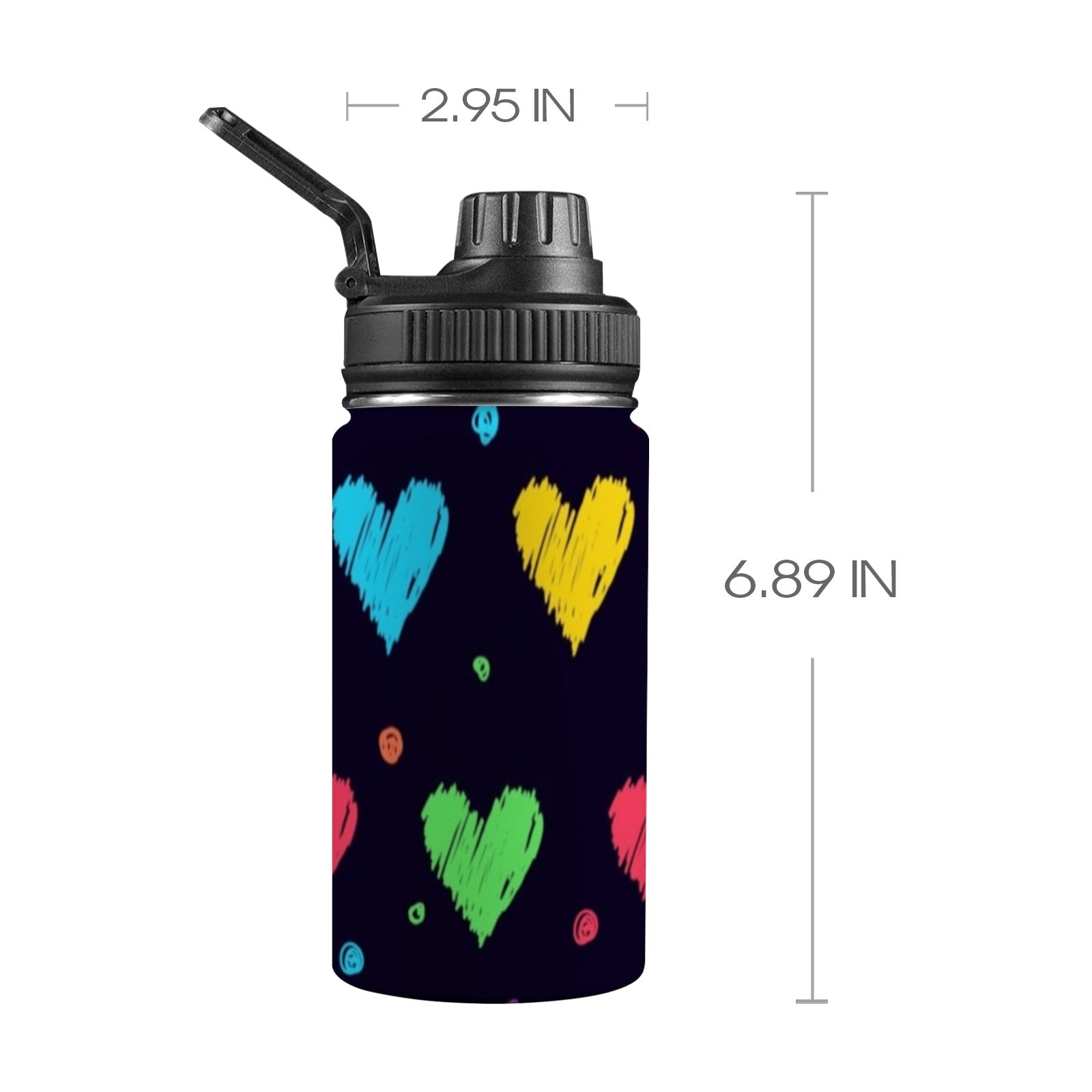 Colourful Hearts - Kids Water Bottle with Chug Lid (12 oz)