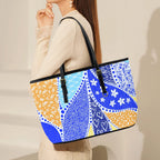 Blue Swirl - Leather Tote Bag-Large