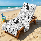Black And White Dogs Beach Chair Towel Cover with Side Pockets