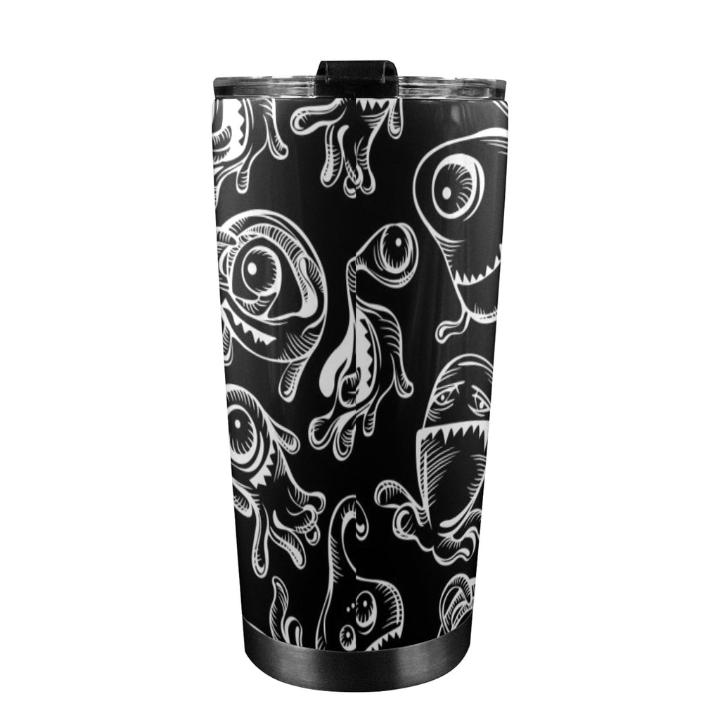 Monsters In Black And White - 20oz Mobile Tumbler with Lid (Black Lock) 20oz Travel Mug Printed Offshore Sci Fi