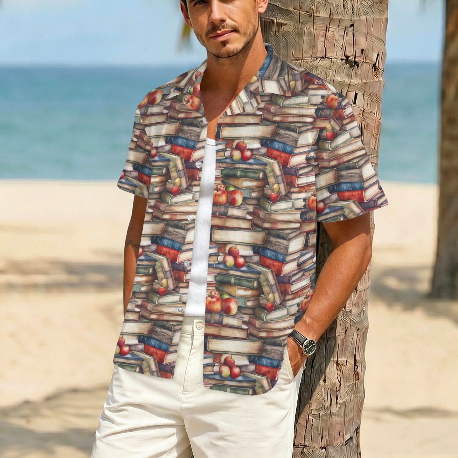 Watercolour Books Men's Crinkle Hawaiian Shirt