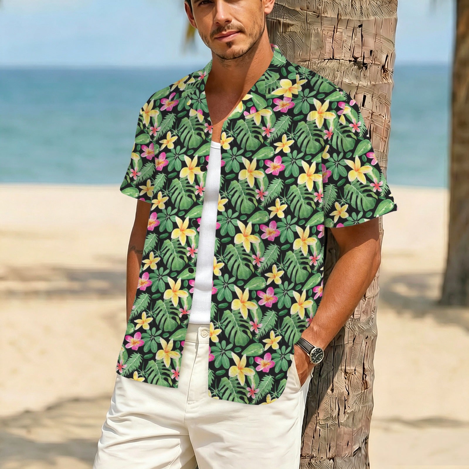 Frangipani Men's Crinkle Hawaiian Shirt