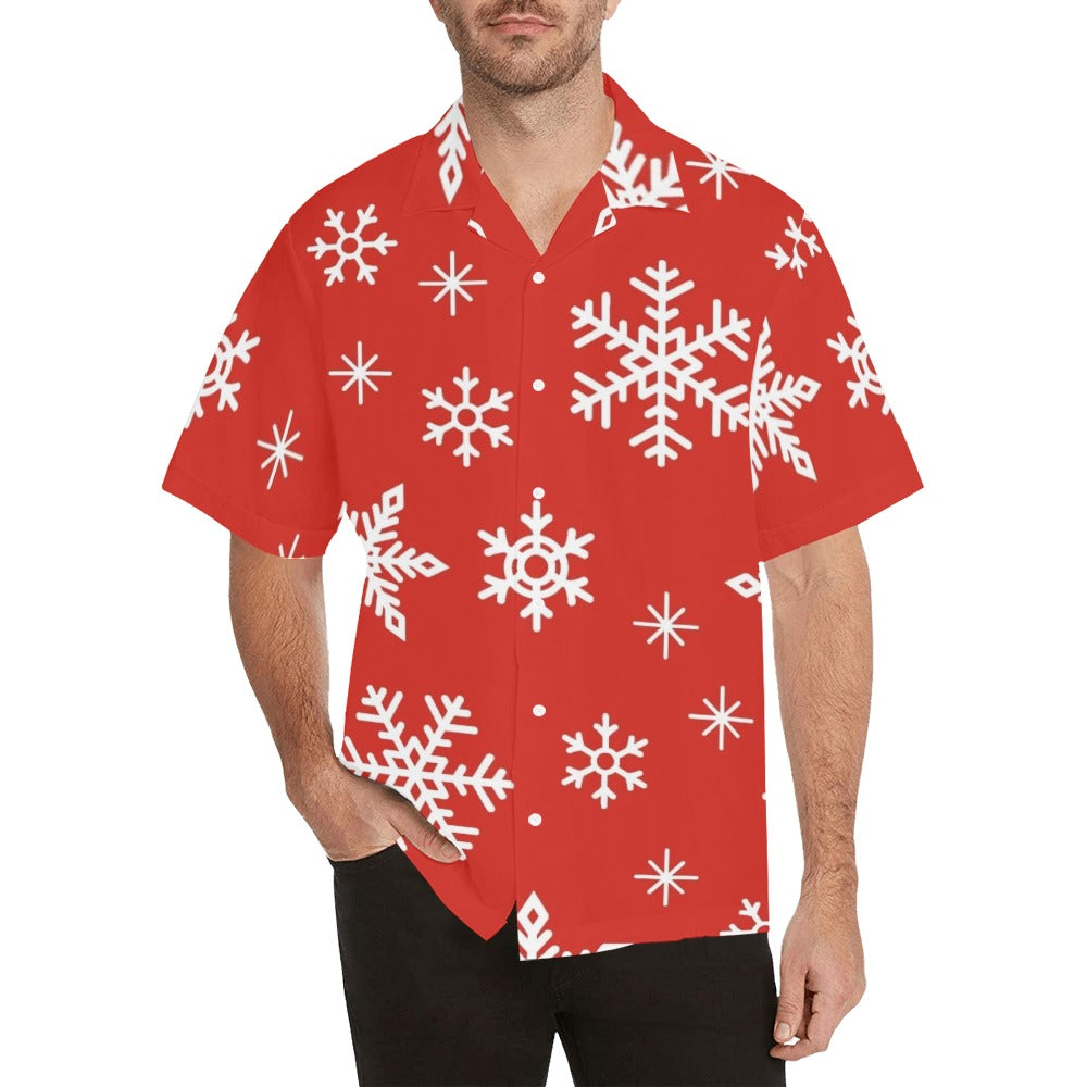 Red Snowflakes, Christmas - Mens Hawaiian Shirt