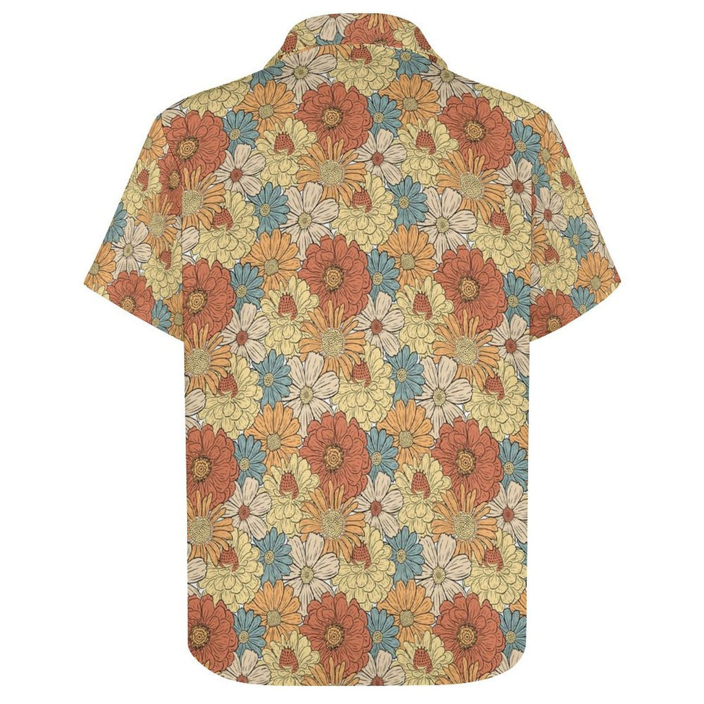 Vintage Retro Floral Women's Short-Sleeve Button Up Shirt Women's Short-Sleeve Button Up Shirt Plants Printed Offshore Retro