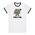 Cell-fie Cell Selfie AS Colour Staple Ringer Tee White Black Ringer T-Shirt Printed In Australia Science