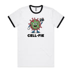 Cell-fie Cell Selfie AS Colour Staple Ringer Tee White Black Ringer T-Shirt Printed In Australia Science