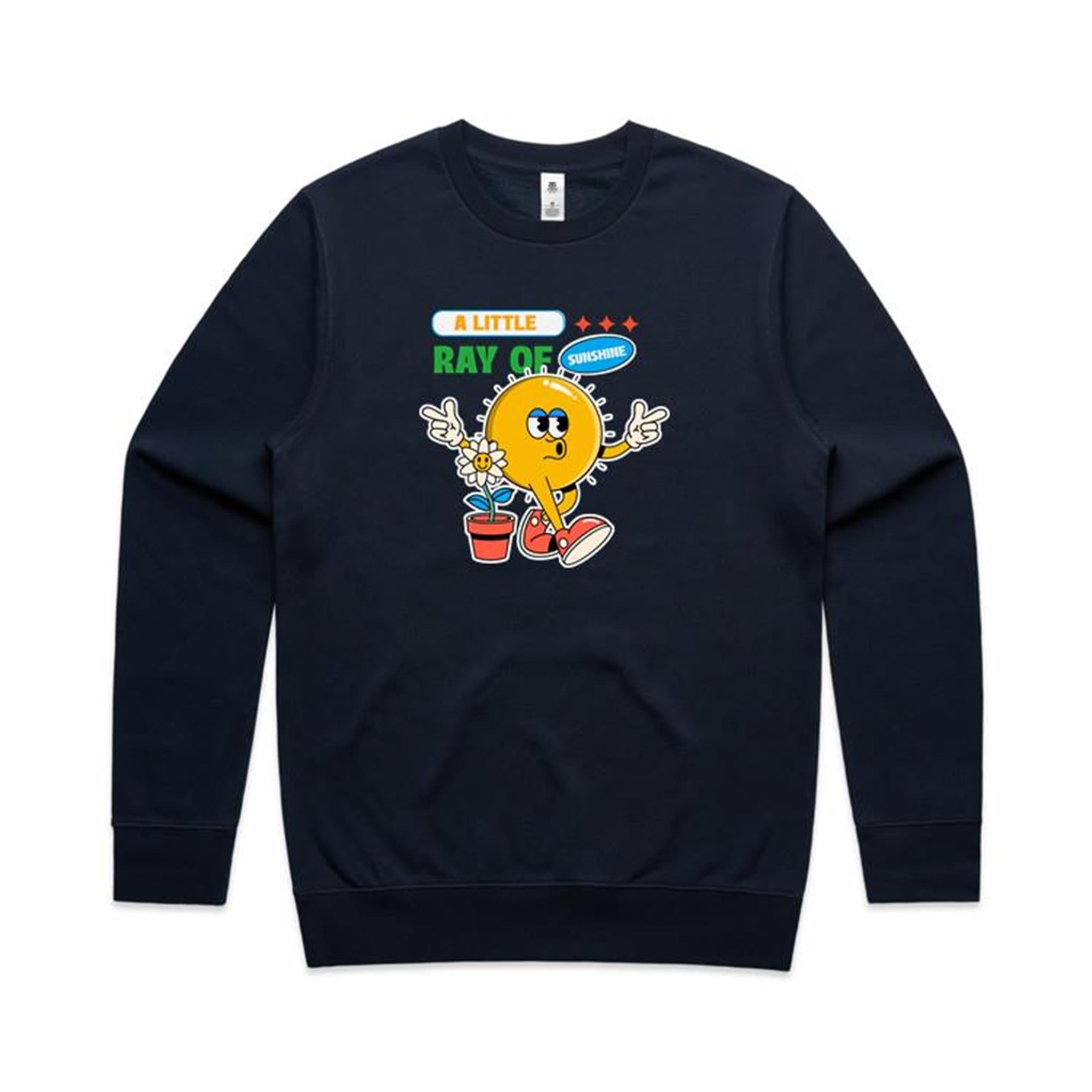A Little Ray Of Sunshine - AS Colour Stencil Crew Navy Sweatshirt Printed In Australia