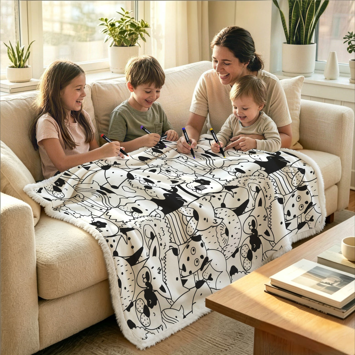 Black And White Dogs Colour Your Own Blanket 100×150cm