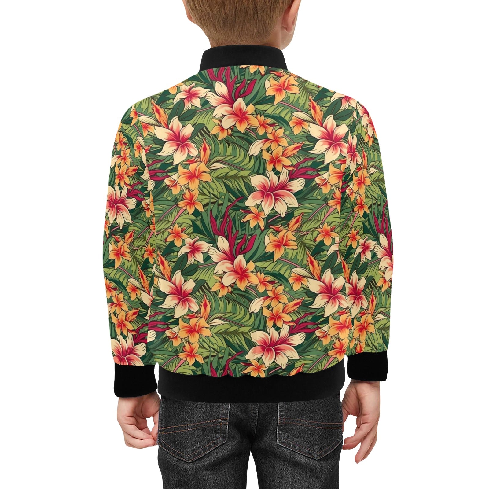 Vintage Hawaiian Floral Kids Bomber Jacket Kids Bomber Jacket Plants Printed Offshore