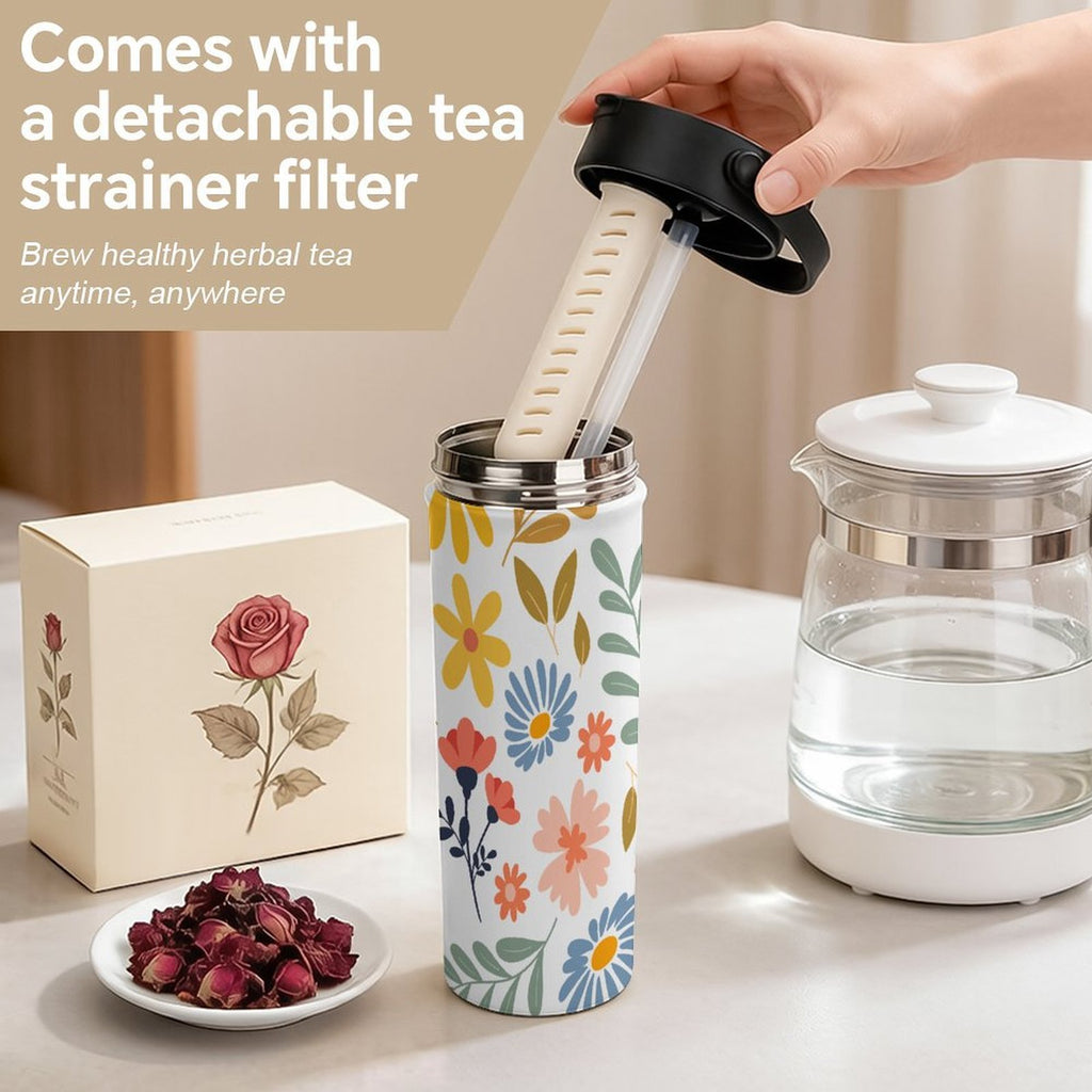 Boho Flowers And Leaves 20oz Tea Tumbler with Carry Handle