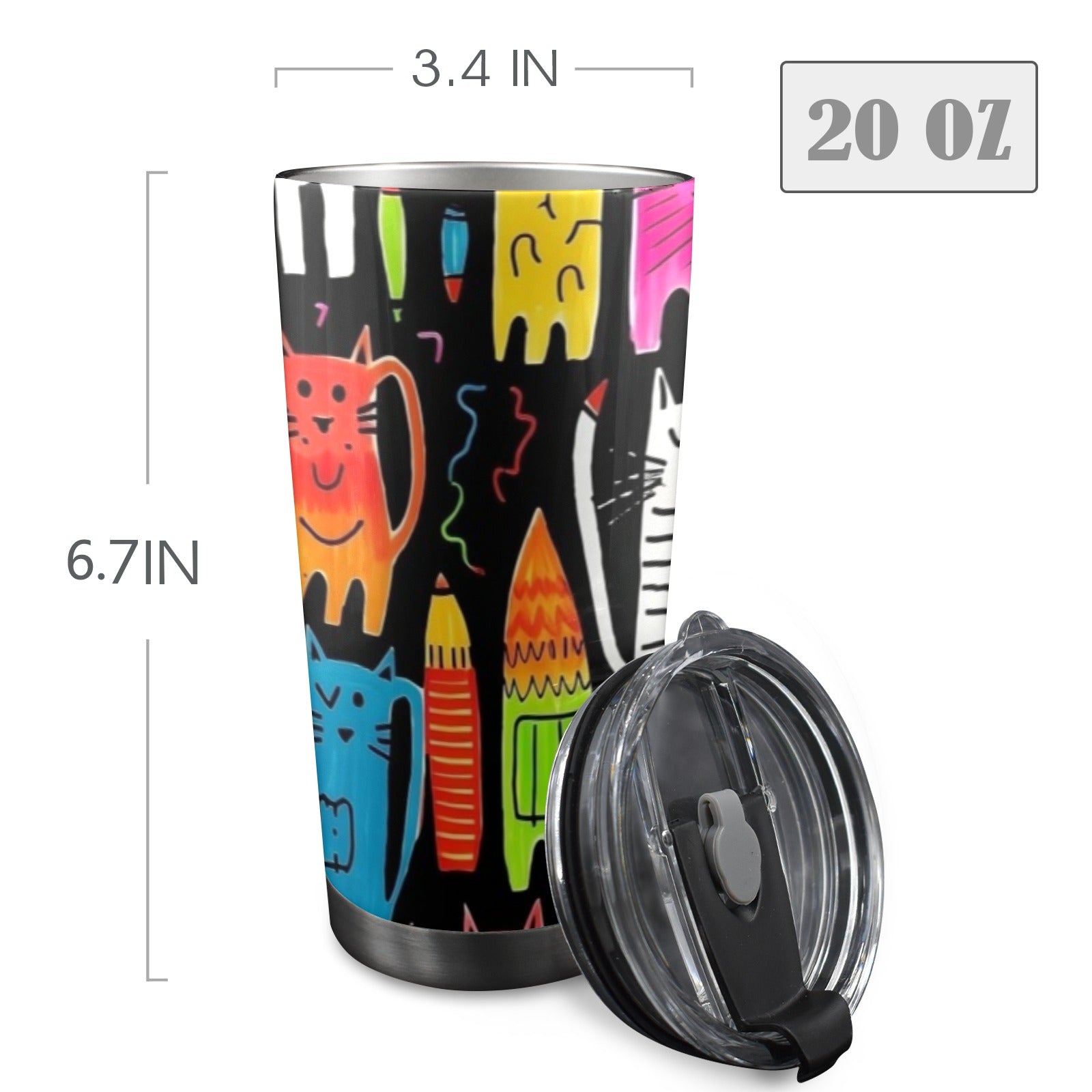 Colourful Cats - 20oz Mobile Tumbler with Lid (Black Lock) 20oz Travel Mug animal Printed Offshore