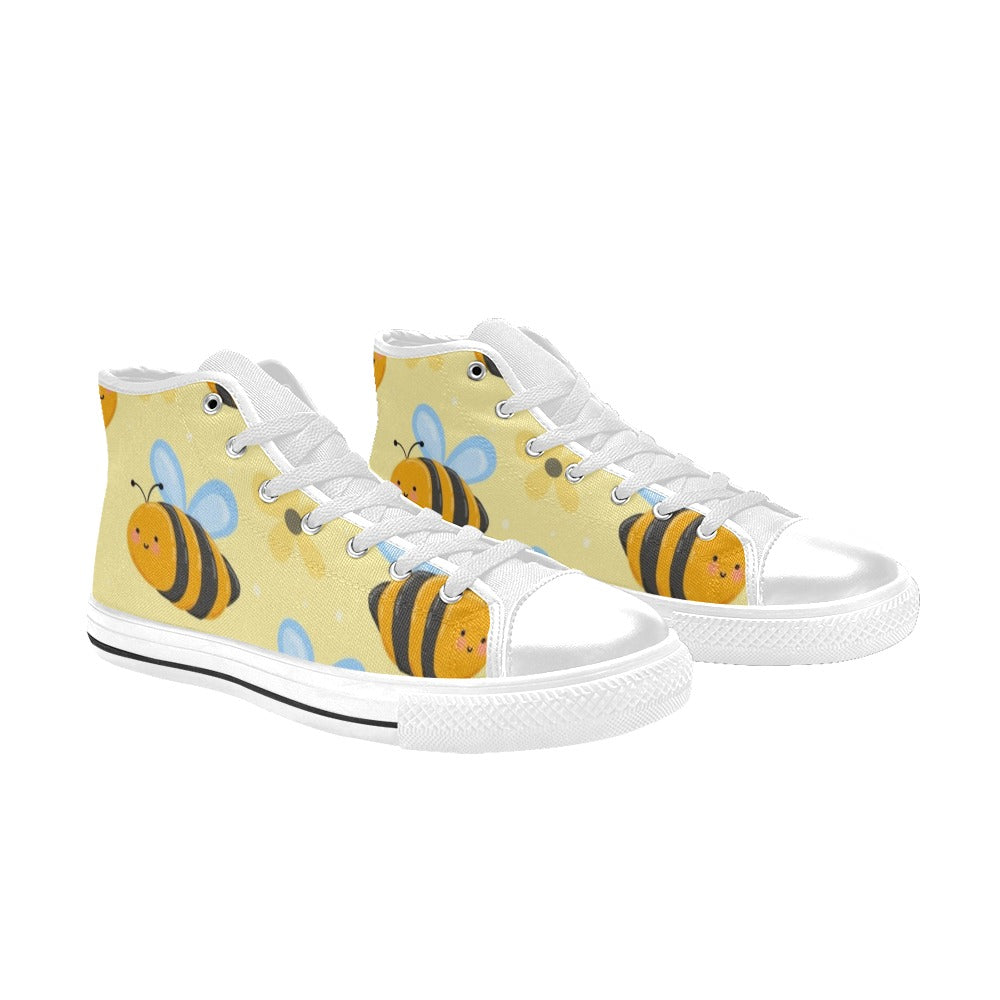 Bright Bees - Kids High Top Canvas Shoes