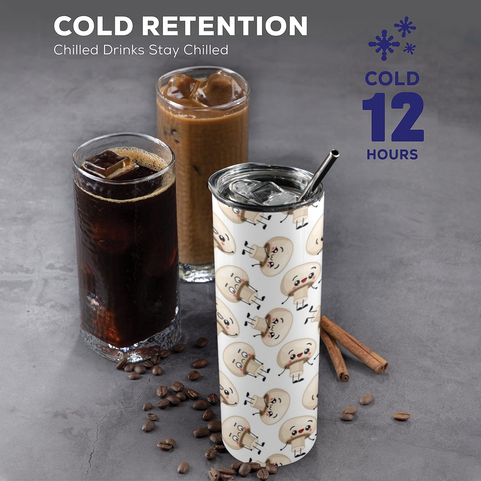 Cute Mushrooms 20oz Tall Skinny Tumbler with Lid and Straw