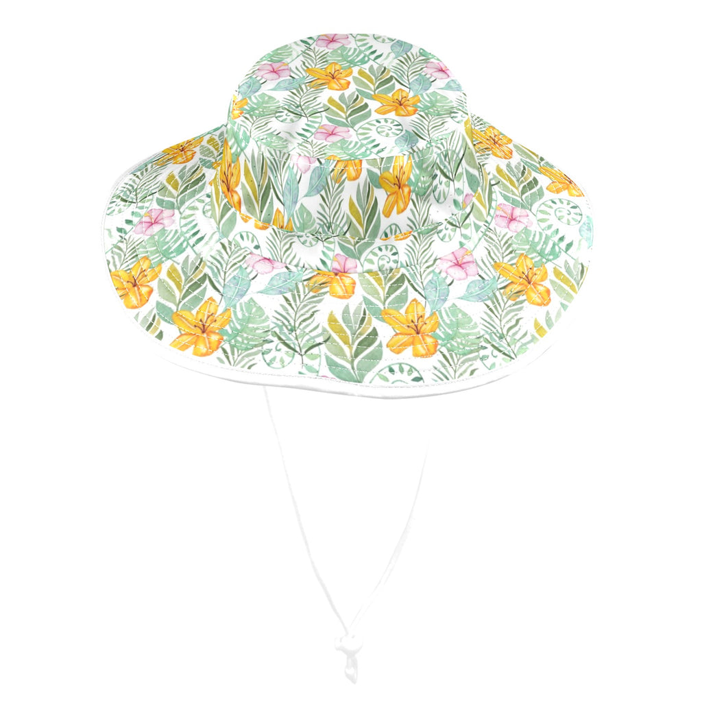 Tropical Flowers And Leaves Wide Brim Bucket Hat Wide Brim Bucket Hat Plants Printed Offshore