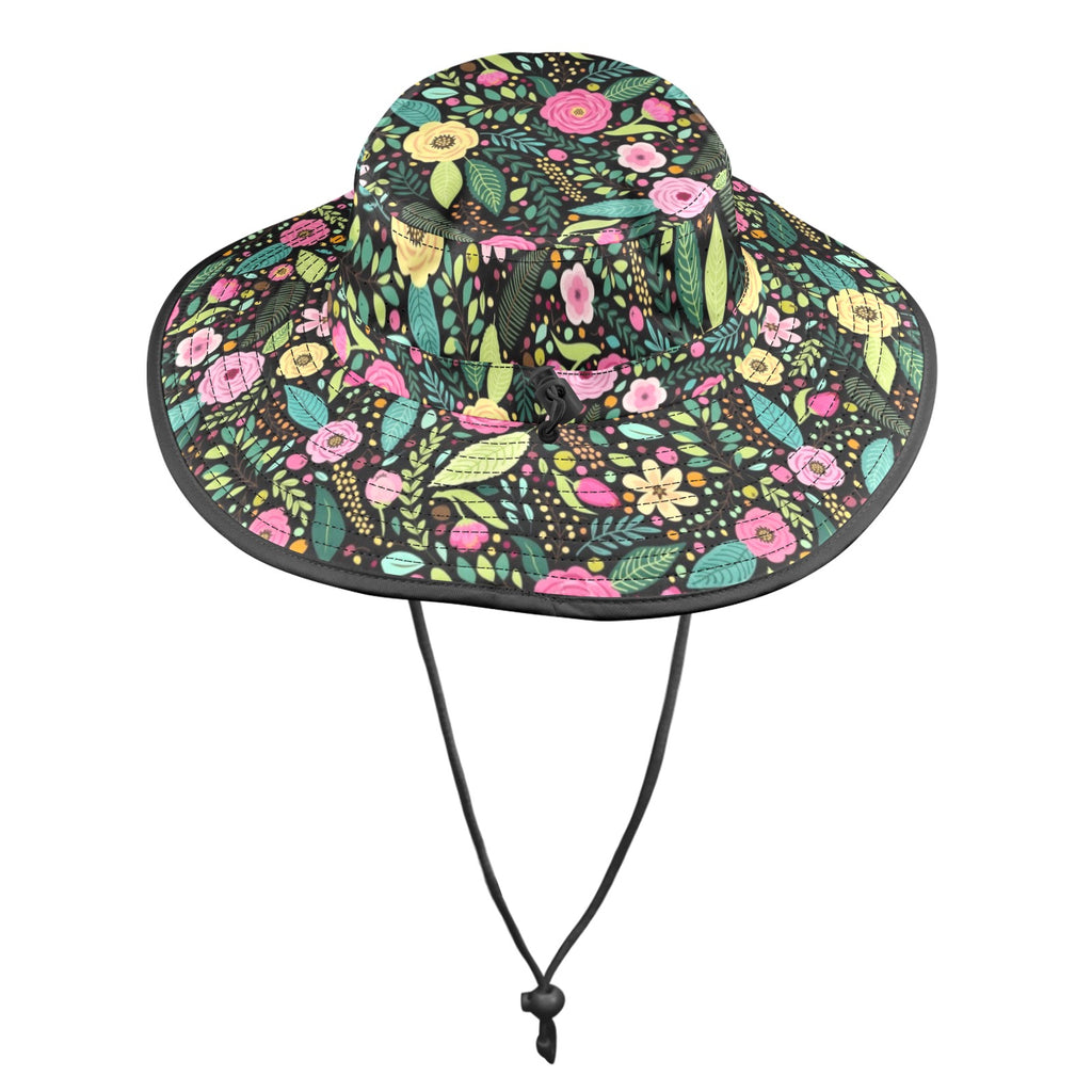 Bright Floral And Leaves Wide Brim Bucket Hat Wide Brim Bucket Hat Plants Printed Offshore