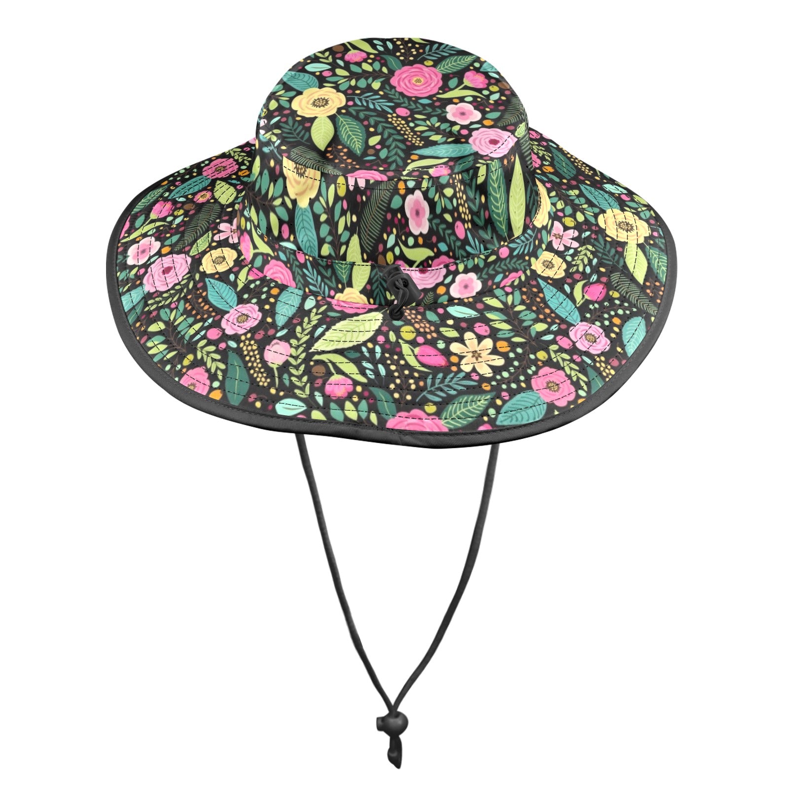 Bright Floral And Leaves Wide Brim Bucket Hat Wide Brim Bucket Hat Plants Printed Offshore