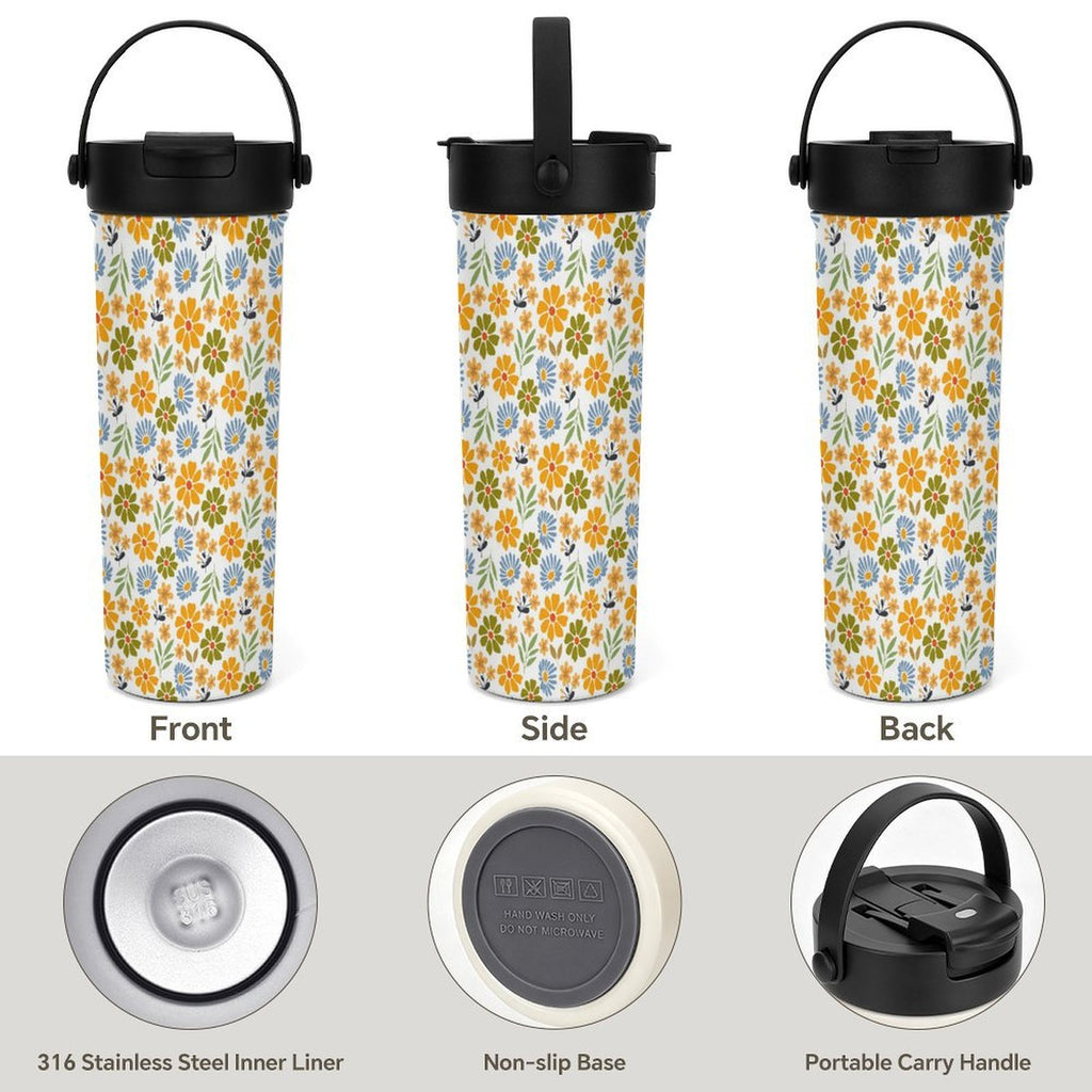 Retro Boho Flower 20oz Tea Tumbler with Carry Handle