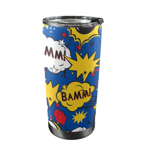 Blue Comic Book - 20oz Mobile Tumbler with Lid (Black Lock) One Size 20oz Travel Mug comic Printed Offshore