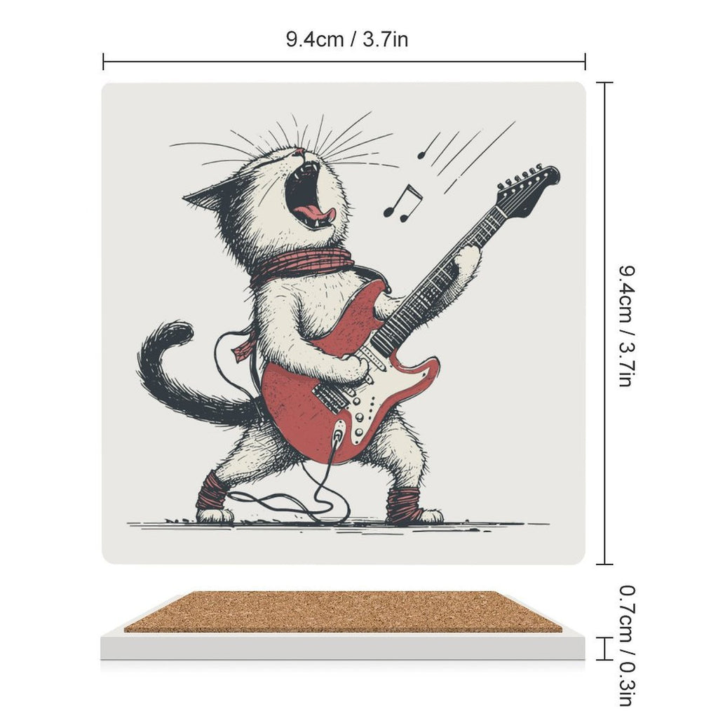 Cat Playing Guitar Ceramic Coasters (Square) Ceramic Coasters animal Music Printed Offshore