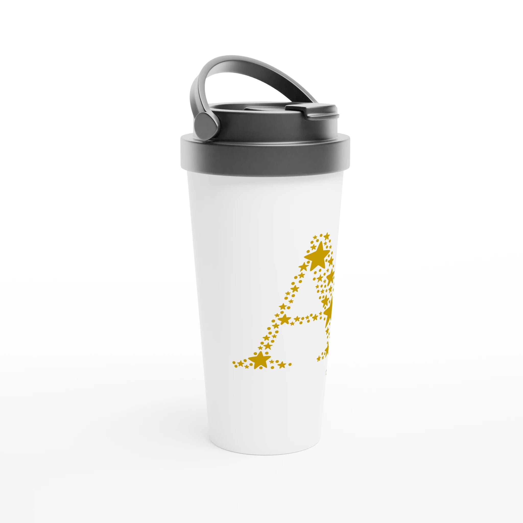 Star Initial - White 15oz Stainless Steel Travel Mug, Personalise, Customise, Name, Initial Personalised Travel Mug