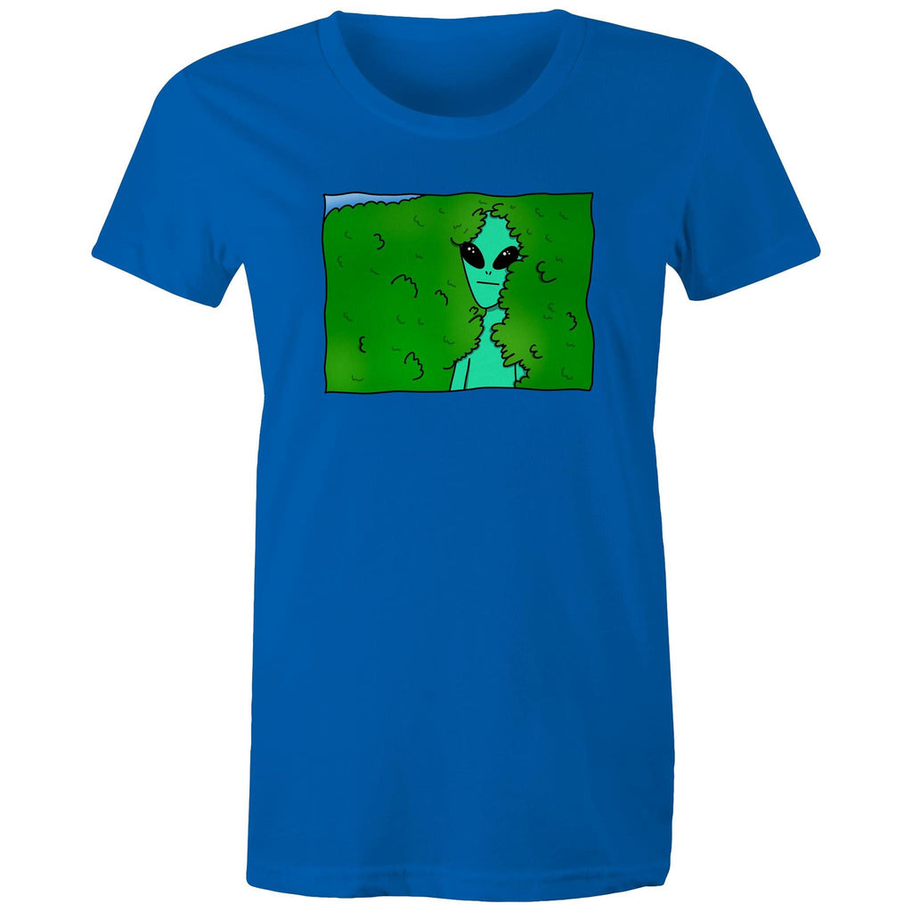 Alien Backing Into Hedge Meme - Womens T-shirt Bright Royal Womens T-shirt Printed In Australia Sci Fi