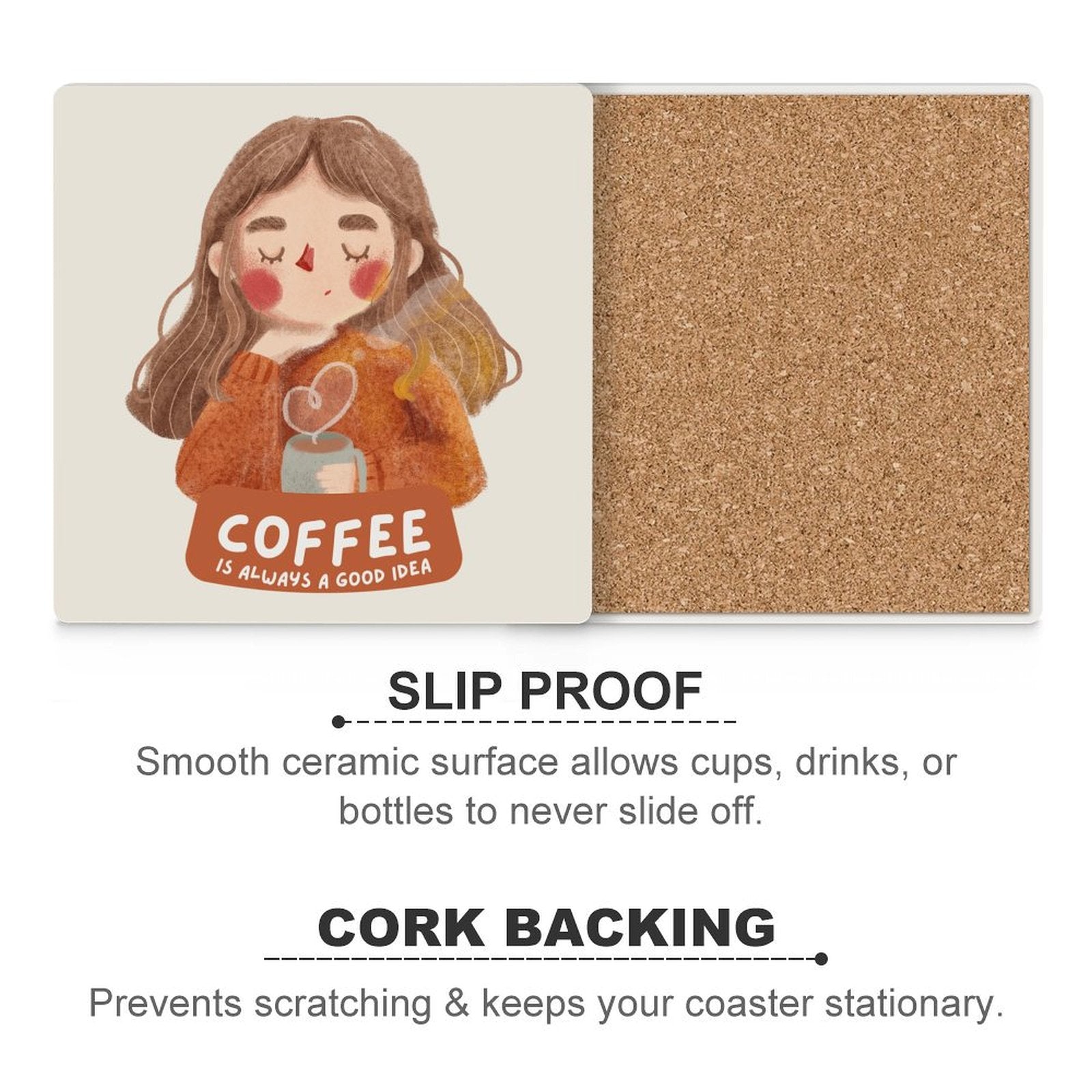 Coffee Is Always A Good Idea - Ceramic Coasters (Square) Ceramic Coasters Coffee Printed Offshore