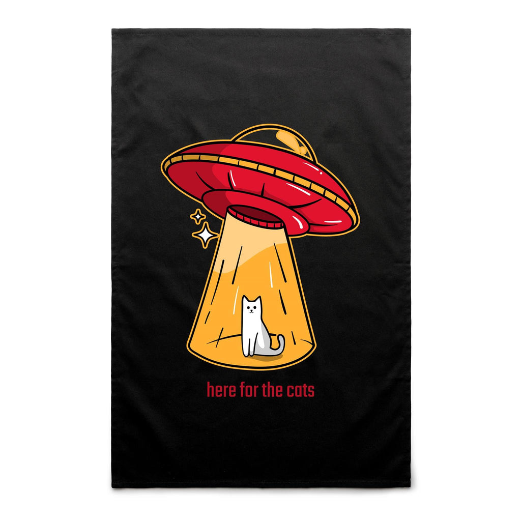 Here For The Cats, UFO - AS Colour Tea Towel Black One Size Tea Towel animal Printed In Australia Sci Fi