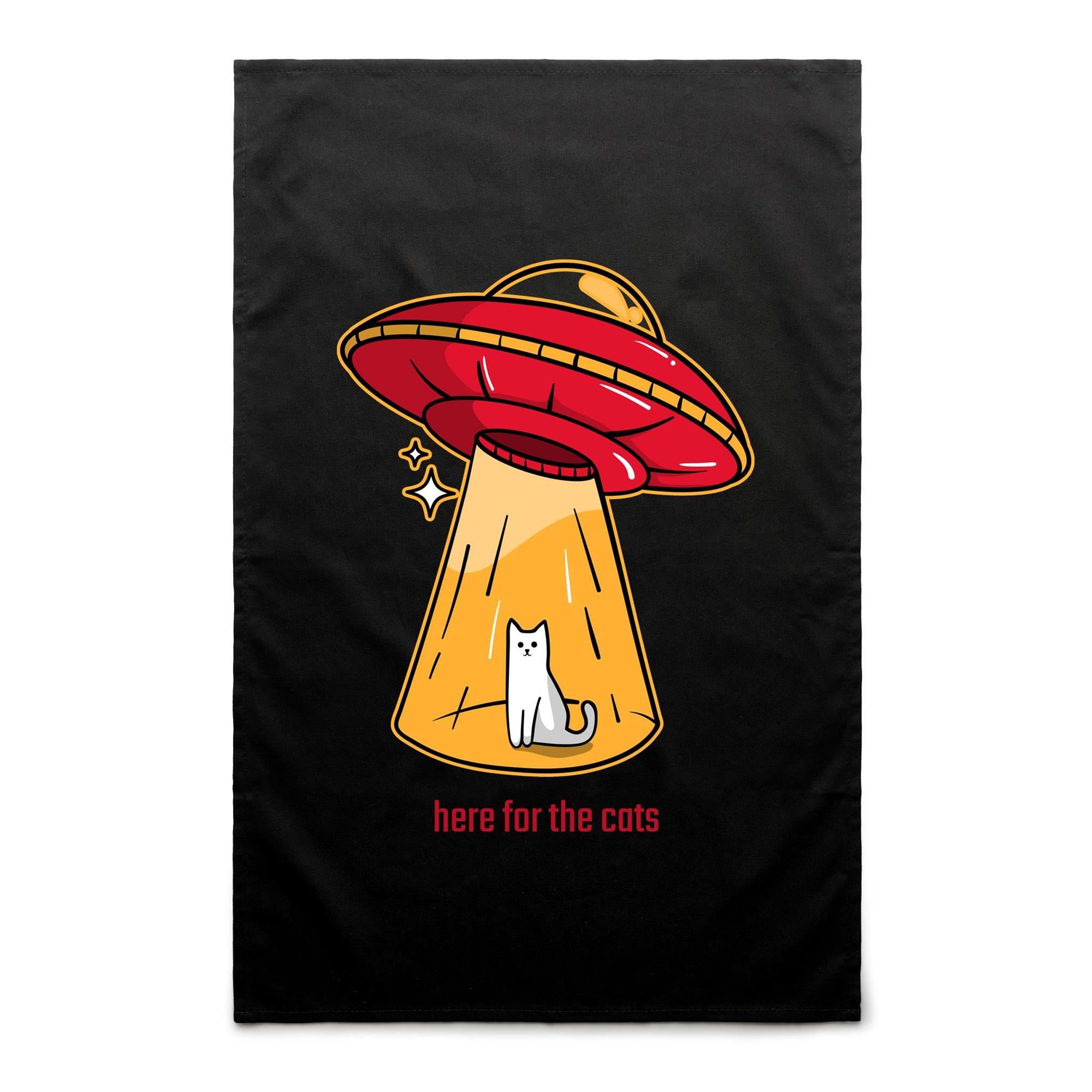 Here For The Cats, UFO - AS Colour Tea Towel Black One Size Tea Towel animal Printed In Australia Sci Fi