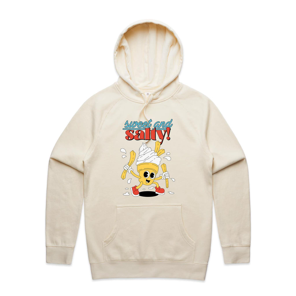 Sweet And Salty, Ice Cream And Fries - Mens Hoodie Ecru Mens Hoodie Food Printed In Australia