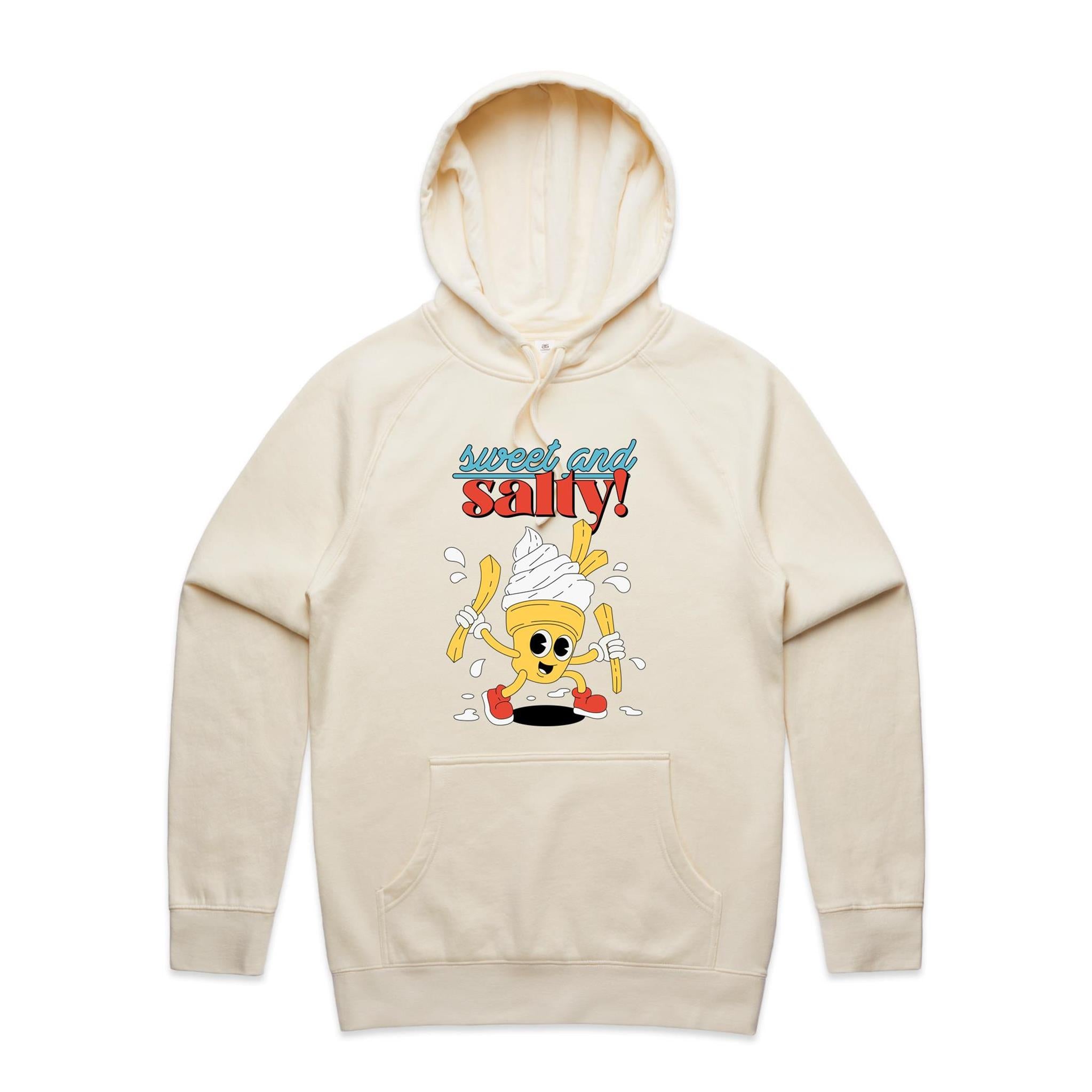 Sweet And Salty, Ice Cream And Fries - Mens Hoodie Ecru Mens Hoodie Food Printed In Australia