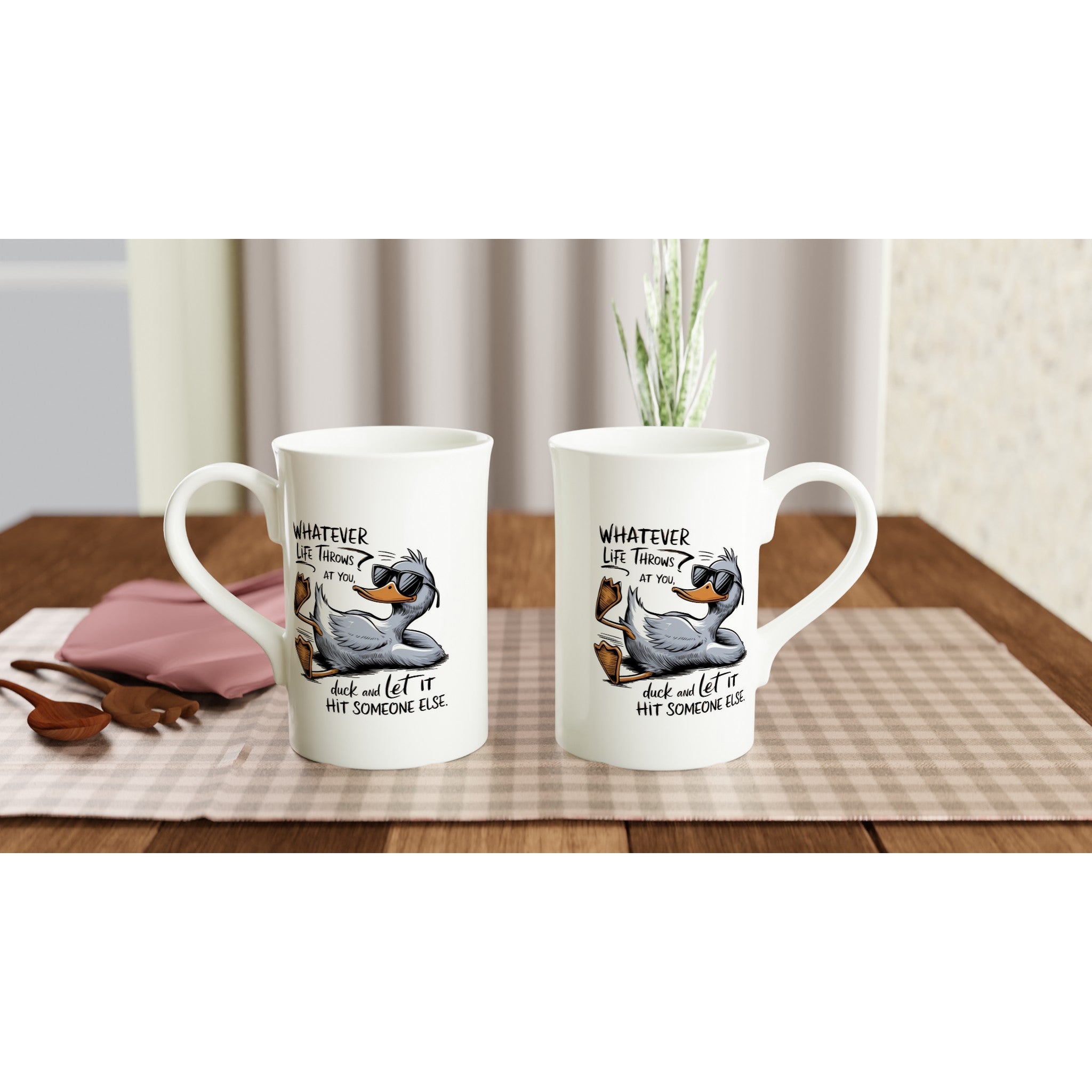 Whatever Life Throws At You, Duck And Let It Hit Someone Else - White 10oz Porcelain Slim Mug Porcelain Mug animal Globally Fulfilled