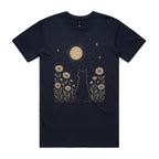 Whimsical Cat And Moon Men's AS Colour T-shirt Navy Mens T-shirt animal Printed In Australia