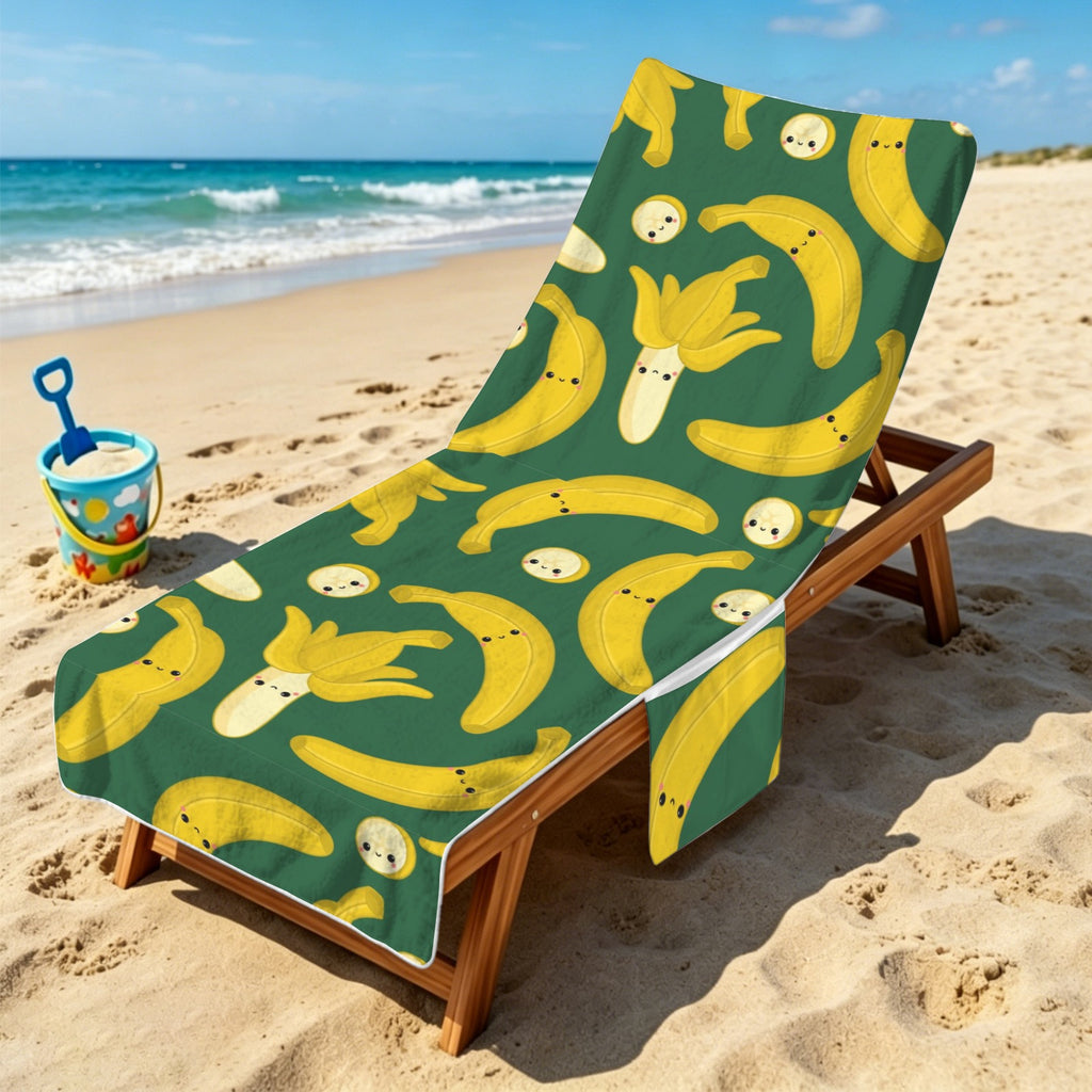 Happy Bananas Beach Chair Towel Cover with Side Pockets