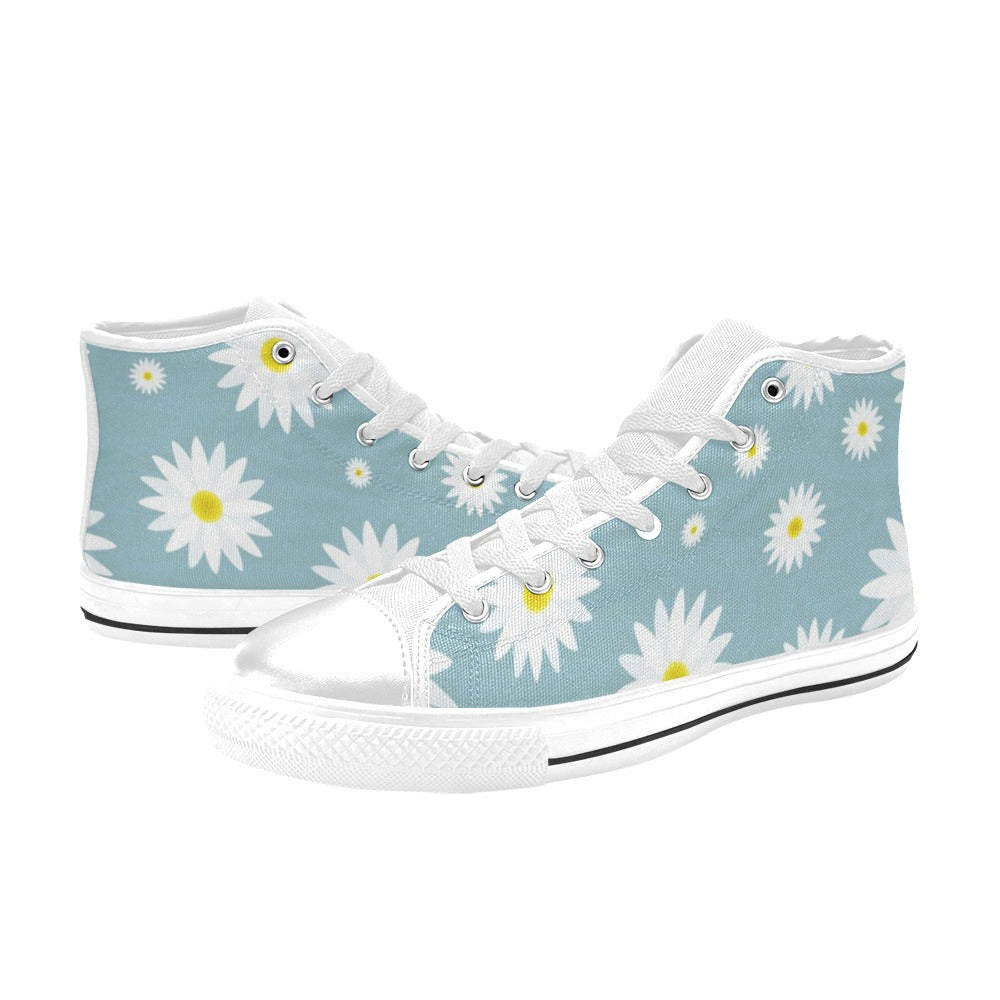 Flowers On Blue - Women's High Top Canvas Shoes