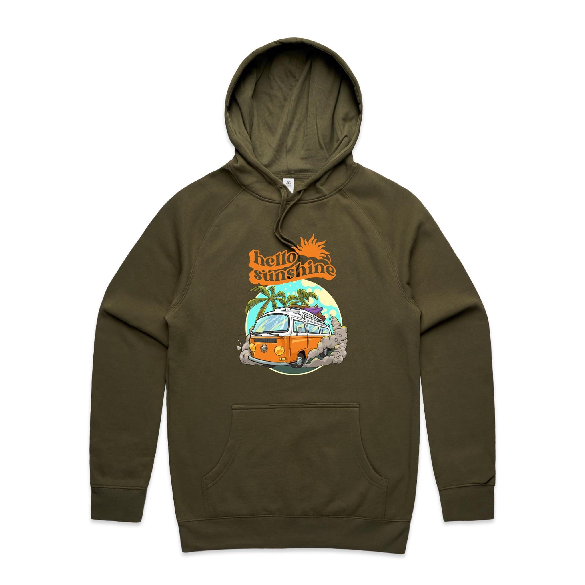 Hello Sunshine, Beach Van - Mens Hoodie Army Mens Hoodie Printed In Australia Summer