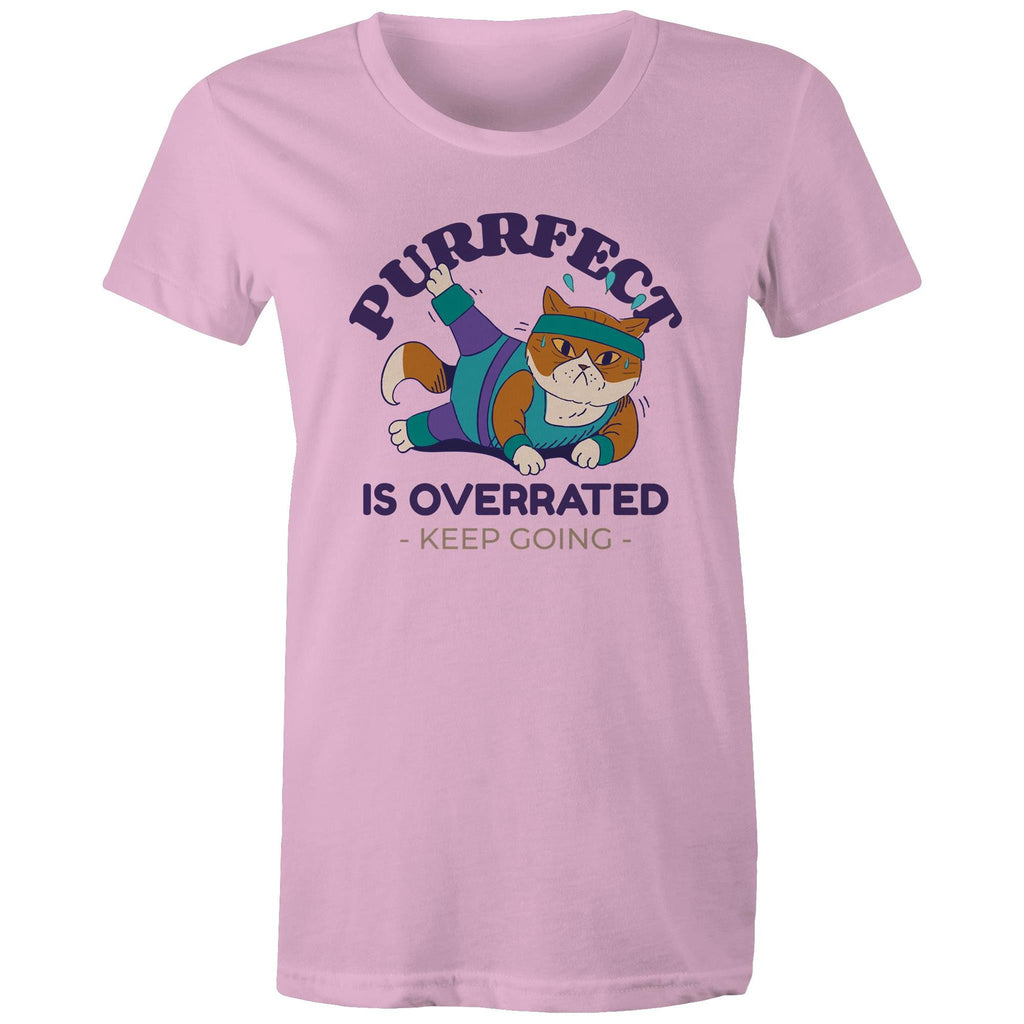Purrfect Is Overrated - Womens T-shirt Pink Womens T-shirt Fitness Printed In Australia