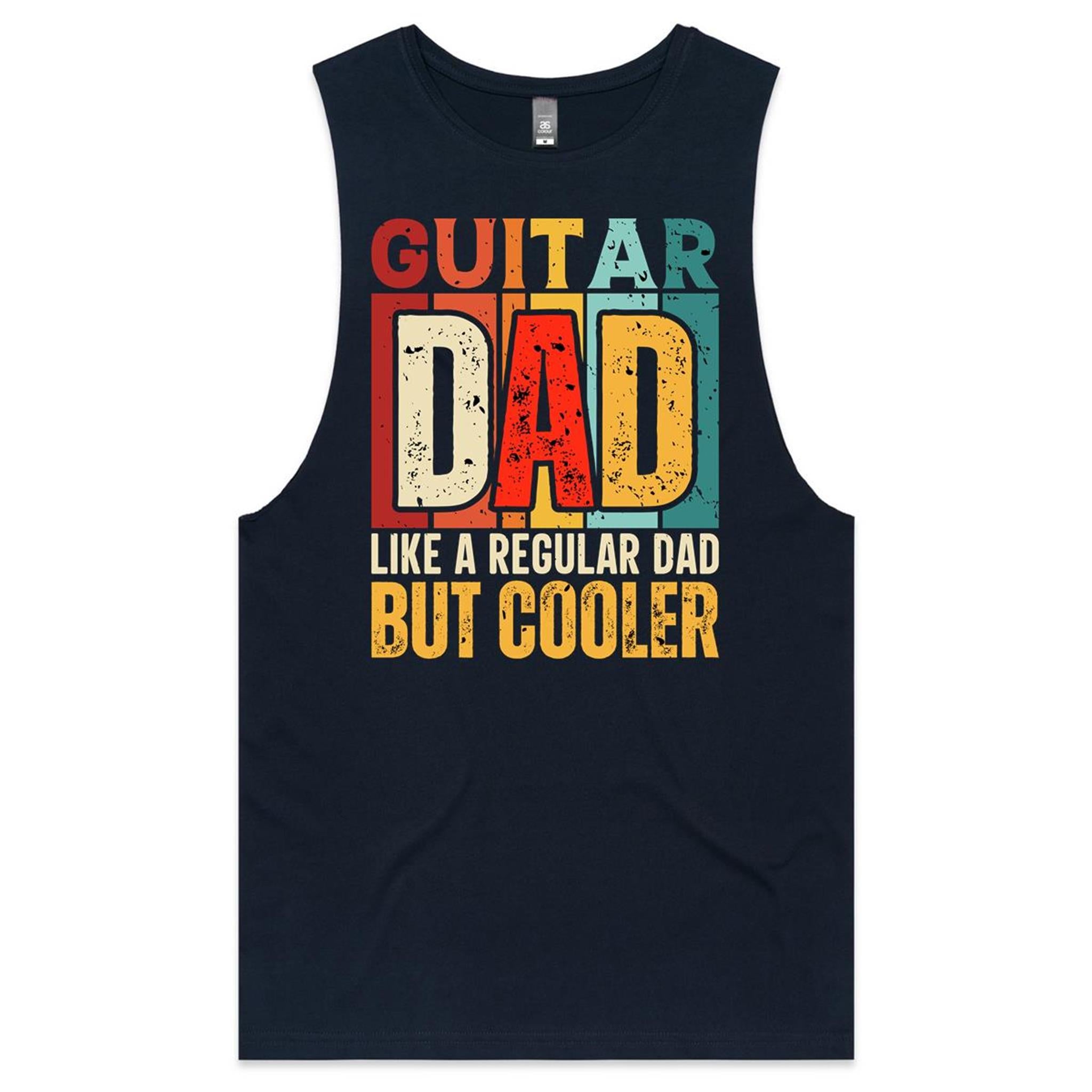 Guitar Dad - Mens Tank Top Tee Navy Drop Arm Tank Top Dad Music Printed In Australia