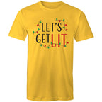 Let's Get Lit, Christmas Lights - Mens T-Shirt Yellow Mens Christmas T-shirt Christmas Printed In Australia