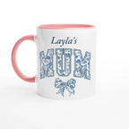Personalise - Mum, Blue Floral - 11oz Ceramic Mug Ceramic Pink Personalised 11oz Mug customise Globally Fulfilled Mum Name personalise