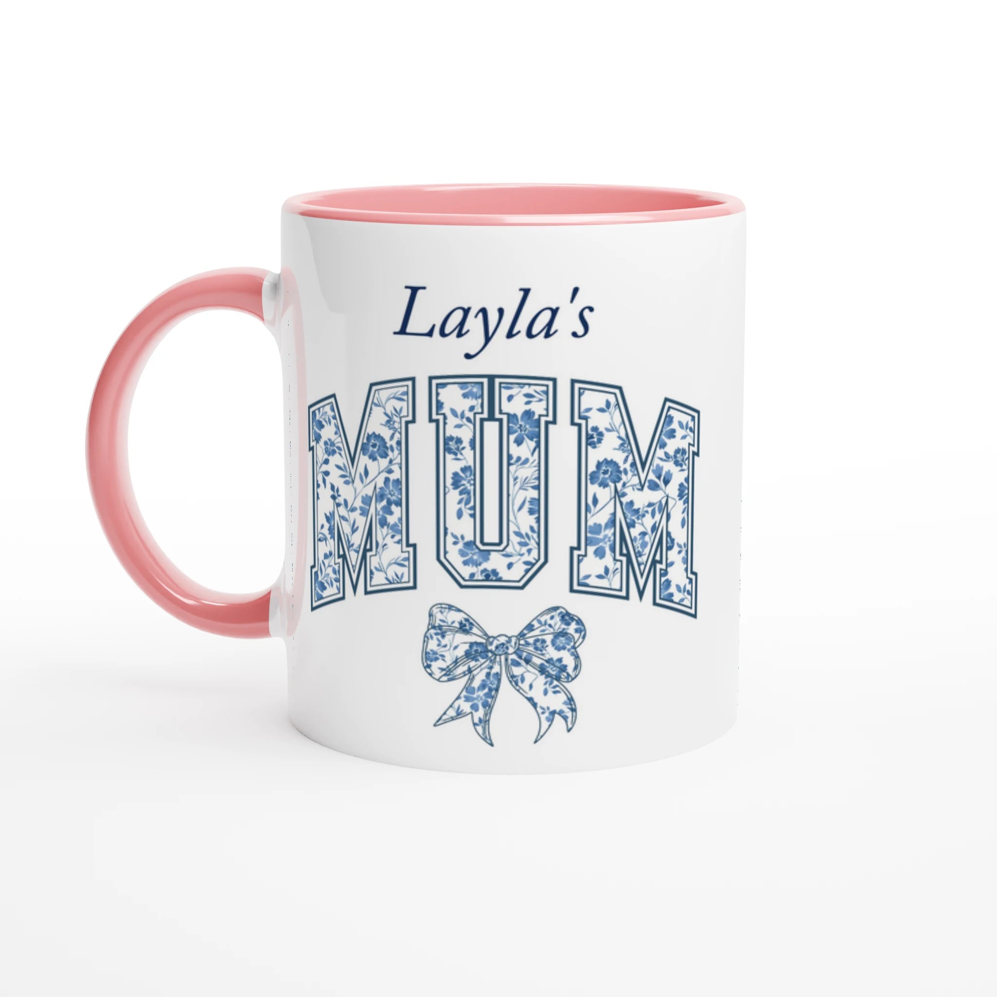 Personalise - Mum, Blue Floral - 11oz Ceramic Mug Ceramic Pink Personalised 11oz Mug customise Globally Fulfilled Mum Name personalise