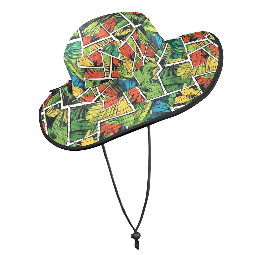 Tropical Comic Book Style Wide Brim Bucket Hat Wide Brim Bucket Hat comic Plants Printed Offshore