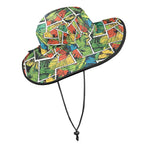 Tropical Comic Book Style Wide Brim Bucket Hat Wide Brim Bucket Hat comic Plants Printed Offshore