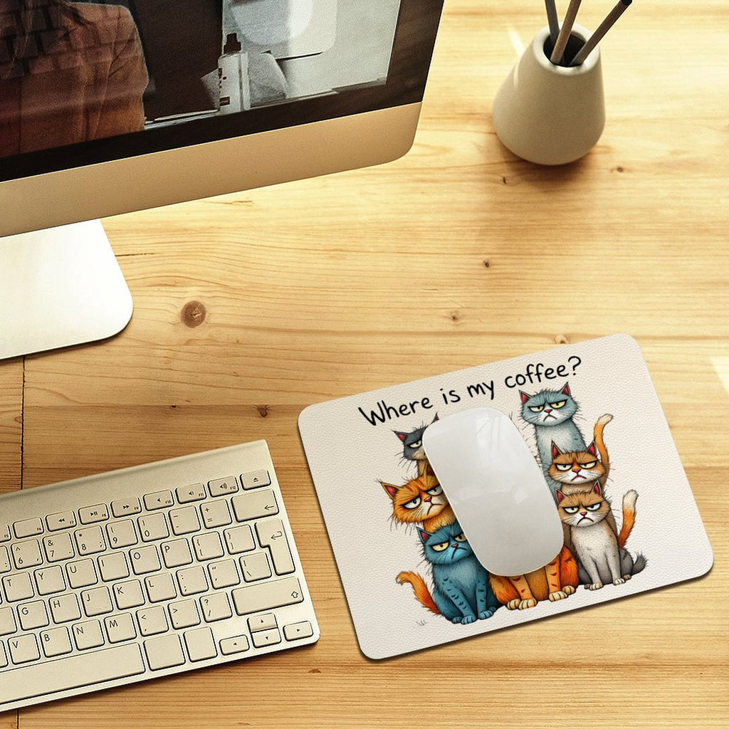Where Is My Coffee, Cats Leather Mouse Pad Leather Mouse Pad animal Coffee Printed Offshore