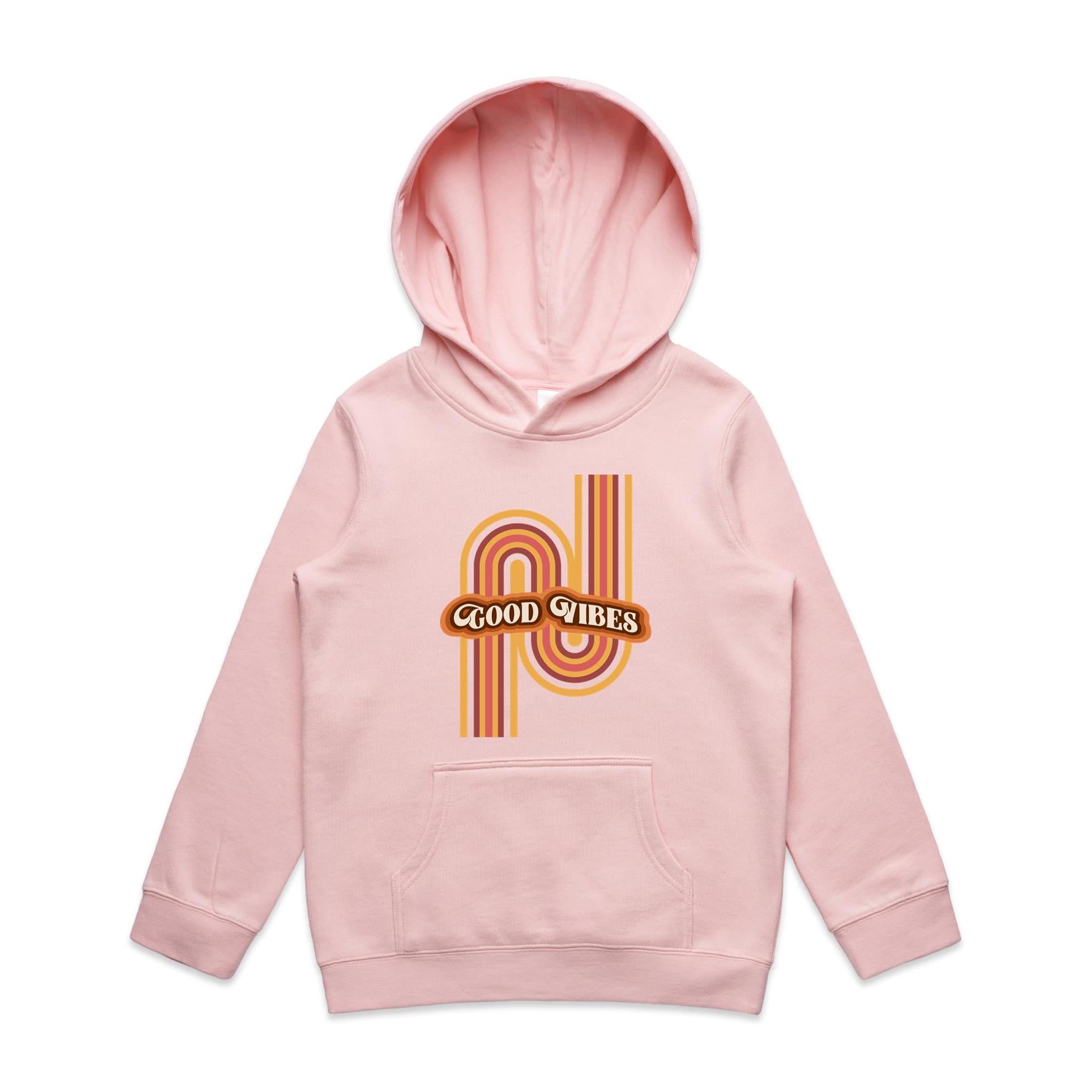 Good Vibes - Kids Hoodie Pink Kids Hoodie Printed In Australia