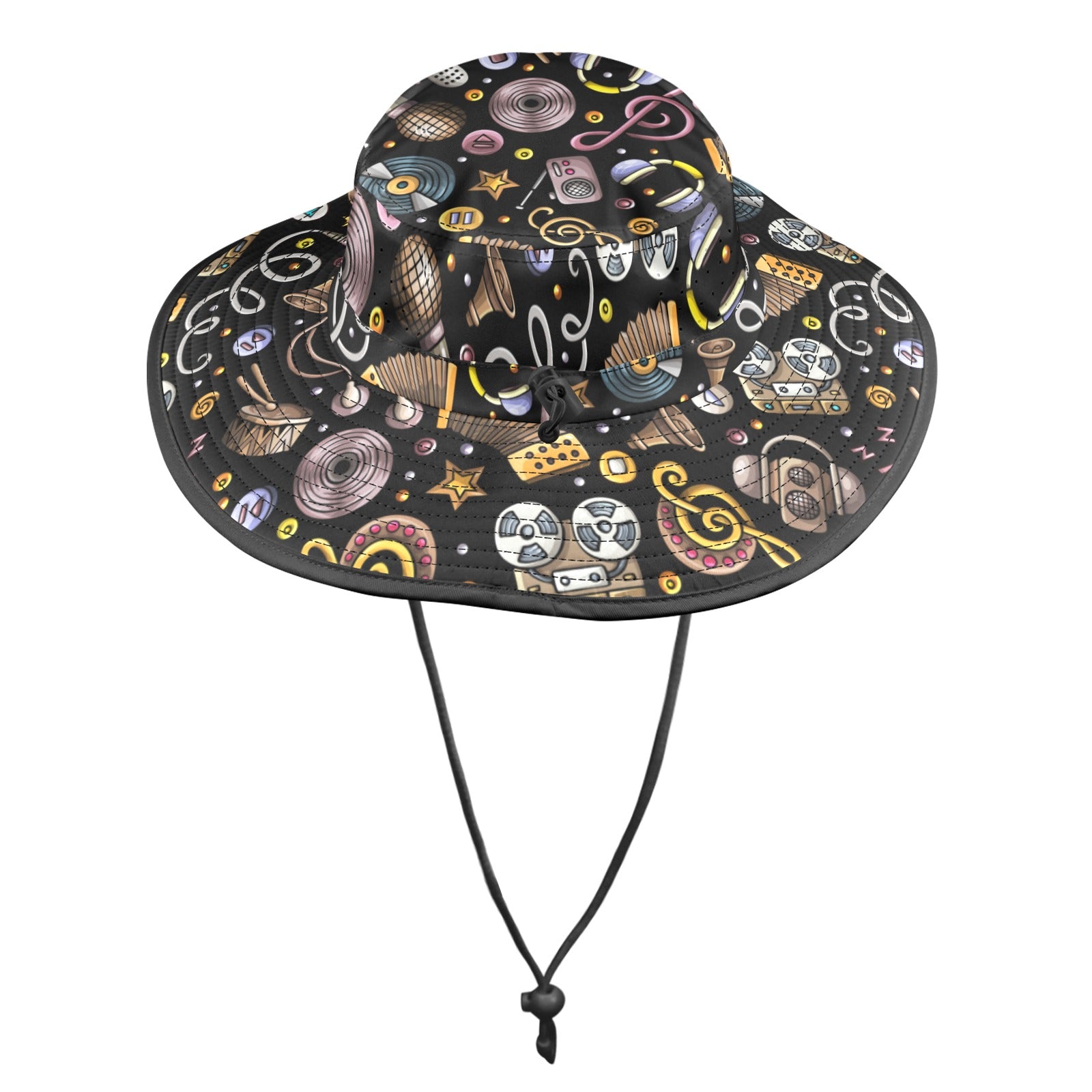 Retro Music Mix Wide Brim Bucket Hat Wide Brim Bucket Hat Music Printed Offshore Retro