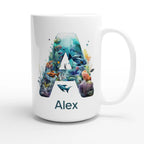 Personalise - Coral Sea Initial - White 15oz Ceramic Mug Personalised 15oz Mug animal customise Globally Fulfilled Initial Name personalise