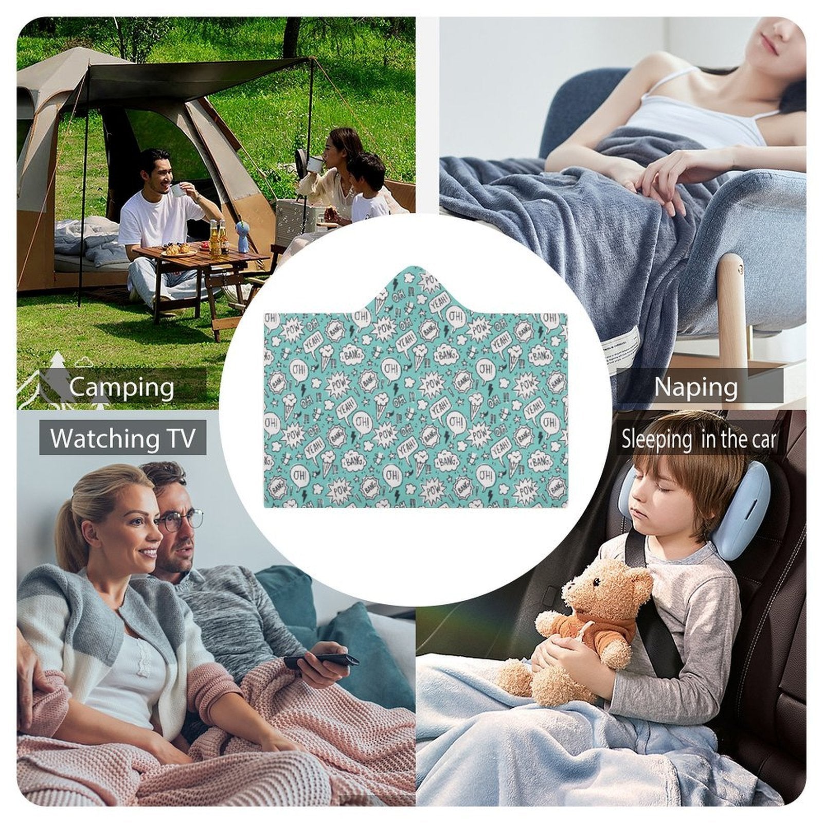Comic Book Speech Bubbles Kids Hooded Blanket 100cm × 130cm Kids Hooded Blanket comic Printed Offshore